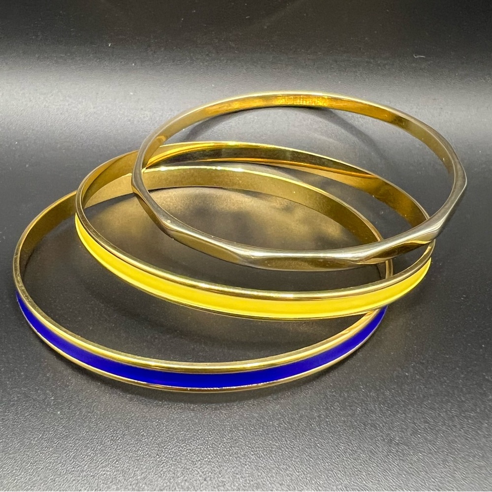Vintage Napier Colorful Bracelet Trio with Gold Tone, Blue and Yellow Enamel